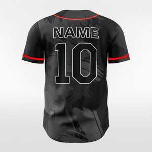 Maillot de baseball personnalisé sublimé pour homme, noir avec bordure rouge, 100 % polyester anti-humidité, manches courtes, boutons sur le devant, uniforme d'équipe - Product Image 3