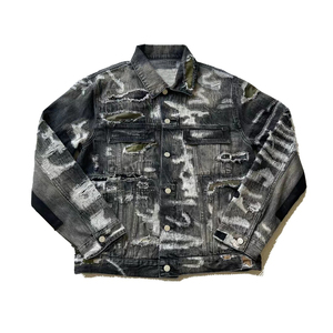 2025 High Quality Distressed Stacked Quilted Printed <b>Winter</b> Streetwear Hooded Button Front Denim <b>Jacket</b> Unisex - Product Image 5