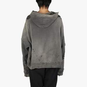 OEM Vintage personalizado en blanco desgastado ácido lavado 500 GSM algodón Zip up Sun Faded Ripped Hoodie hombres - Product Image 3