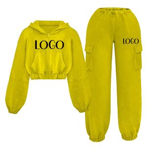 Custom Cropped Women's Tracksuit with Stylish <b>Washed</b> Hooded Jogger <b>Set</b> Custom Logo & Private Label Stacked Tracksuits - Product Image 5