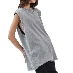 Women's New Acid Wash Cotton Tank Fashionable Solid Long Sleeveless <b>Crop</b> Plus Size Summer Breathable - Product Image 2