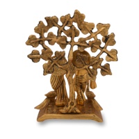 Nouvelle Statue de Radha Krishna fabriquée à la main en plaqué or avec conception d'arbre à l'arrière pour la décoration de la maison et les cadeaux