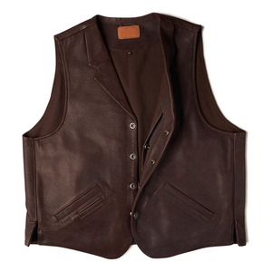 Gilet invernale 2025 OEM RTS da uomo in pelle marrone scuro con tasche anteriori senza maniche a basso MOQ stile classico Plus-Size alla moda - Product Image 4