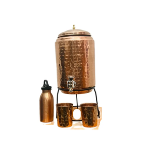 Pot d'eau en cuivre de 5 litres au design martelé avec support en métal Distributeur d'eau pour la santé Distributeur d'eau en cuivre pour boissons - Product Image 4
