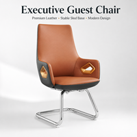 Fauteuil de Visiteur Exécutif Moderne en Cuir Nappa avec Base en Trappeau Métallique, Siège Rembourré pour Salle de Réunion