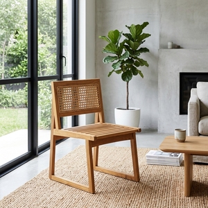 Nuestra Silla de Comedor Moderna Aswattha Visionary de Madera Maciza con Respaldo de Ratán Tejido, Silla Lateral de Madera para Cocina, Diseño Artístico - Product Image 5