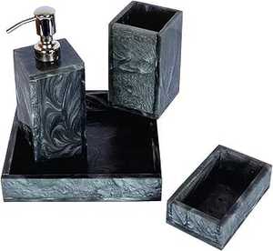 Juego de baño de resina único, textura de resina de lujo, azul cielo oscuro, juego de accesorios de baño, decoración de lujo, accesorios para el hogar, juego de baño - Product Image 3