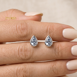 Zyorio Jewels 1ct Pear Shape Lab Grown Diamond Bezel Set <b>Hoop</b> <b>Earring</b> <b>14K</b> <b>Gold</b> Rhodium Plated VS Clarity D Color Wedding Party - Product Image 3