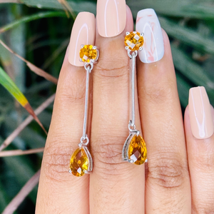 ต่างหูเงินแท้ 925 คุณภาพเยี่ยม ประดับด้วยซิทรินธรรมชาติ รูปทรงหยดน้ำ สำหรับผู้หญิง เหมาะสำหรับเป็นของขวัญวันเกิดเดือนพฤศจิกายน งานแต่งงาน หรืองานเลี้ยง สามารถสั่งทำได้ - Product Image 4