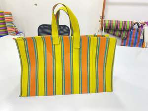 Bolso de compras a rayas tejido plástico cremallera reutilizable respetuoso con el medio ambiente hecho a mano bolsas de playa recicladas estuches para cosméticos - Product Image 4