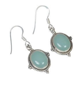 Pendientes clásicos de Calcedonia Aqua para niñas, Plata de Ley 925 sólida, piedras preciosas naturales, joyería de plata fina hecha a mano, joyería de sello 925 - Product Image 1