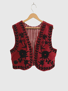 <b>Women's</b> <b>White</b> Embroidered Eye Pattern Sleeveless <b>Vest</b> Bohemian Style V-Neck Outerwear Hand Embroidery Decoration - Product Image 1