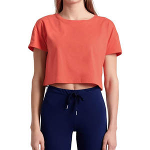 Top corto liso para mujer, camiseta recortada ajustada de cintura alta, ropa de verano de manga corta, Top corto para mujer - Product Image 2