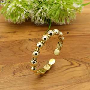 Ball doted brass adjustable <b>bracelet</b> for men, bohemian statement golden bangle jewellery for unisex. - Product Image 4