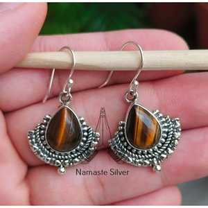 Pendientes Colgantes Hechos a Mano de Plata de Ley 925 con Piedra Natural de Ojo de Tigre en Forma de Gota de Agua, Estilo Boho, Regalo de Aniversario o Navidad - Product Image 3