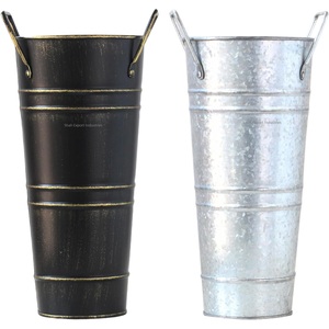Maceta de metal galvanizado de tamaño alto con asas laterales para el hogar, Patio, jardín, juego de macetas de flores hechas a mano decorativas - Product Image 6