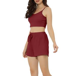 Ensemble de vêtements de sport en coton pour femmes, style été, soutien-gorge de sport et short de jogging, coupe décontractée avec étiquette personnalisée, vente en gros, motif uni, tenue de détente - Product Image 2