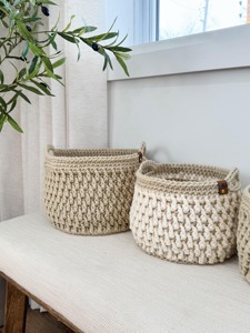 Set Of 3 White Macrame <b>Baskets</b> For Multi Purpose Storage Home Decor <b>Wardrobe</b> Organizing Laundry Display And Table Styling - Product Image 6
