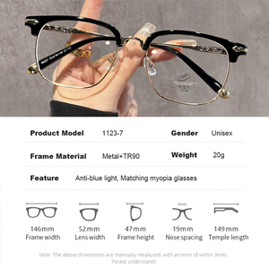 Montures de lunettes optiques tendance pour femmes, lunettes anti-lumière bleue, montures de lunettes rétro carrées en TR90, demi-cerclées en métal pour hommes - Product Image 2