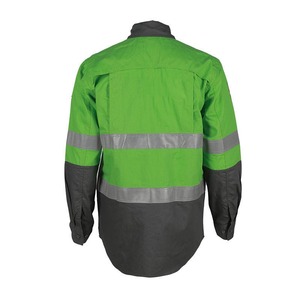 Chemises de travail de chantier pour hommes en polyester vert imperméable à haute visibilité avec bande réfléchissante, vente en gros - Product Image 4
