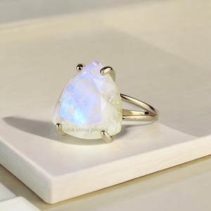 แหวนมูนสโตนกองไฟเงินสเตอร์ลิงทำด้วยมือ925อัญมณีธรรมชาติตัดลูกแพร์สวยงามชุดเซ็ทฝาทอง - Product Image 3