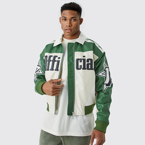 Chaqueta de alta calidad para hombre, estilo de carreras, chaqueta de Moto con bordado de letras de retazos personalizados, chaqueta de cuero Bomber PU para hombre - Product Image 2