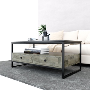Two-Tiered Minimalist Living Room Furniture 110x60x47cm <b>Sofa</b> <b>Table</b> Durable Rubber Wood Drawers Entry Storage Features-TT68140 - Product Image 3