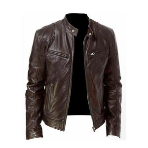 Tendance hommes en cuir de mouton véritable toile veste manches longues personnalisé imprimé imperméable coupe-vent Racer veste décontracté hiver - Product Image 1