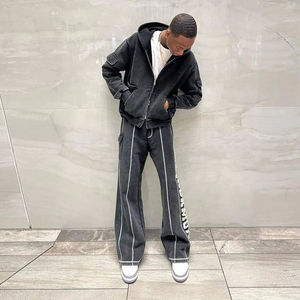 ชุดวอร์มกางเกงขาบานแบบมีฮู้ดสำหรับผู้ชายผ้าคอตตอน100% ซักด้วยกรดผ้าคอตต้อนดีไซน์แบบปักลายสำหรับคาร์โก้ - Product Image 2