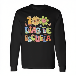Camiseta de Manga Larga Feliz 100 Días de Escuela, Diseño Promocional en Español - Product Image 2