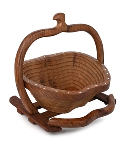 Sheesham wood collapsible <b>basket</b> in apple shape Handcrafted Fruit Snack <b>Vegetable</b> <b>Storage</b> Container for Kitchen Counter - Product Image 4