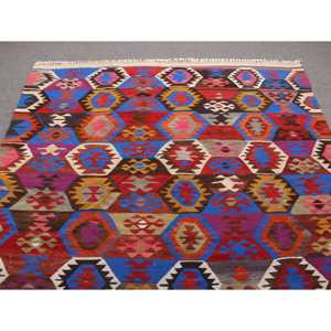Grand tapis turc vintage 5,5x8,8 pieds, tapis rouge et bleu ombré - Product Image 4
