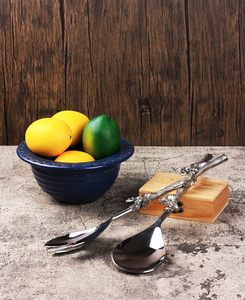 Nouvel Arrivage Deux Tons Feuille-Design Brindille Saladier Cuillère Fourchette Miroir En Laiton Poli En Acier Inoxydable Élégant Décor De Table - Product Image 5