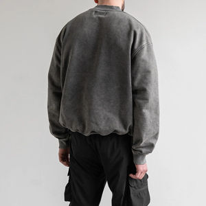 Vente en gros de sweat à capuche délavé à l'acide pour hommes de grande taille 500 grammes sweat à col rond avec impression personnalisée sweats à capuche noirs pour la saison d'automne - Product Image 5