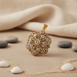 Women's <b>Fine</b> <b>Jewelry</b> Gold Plated Diamond Floral Pendant Elegant Diamond Pendants & Charms - Product Image 3