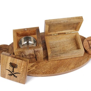 Ensemble de brûleur à encens en bois peint traditionnel arabe, Mubakhar Oud Bakhoor, plateau, décoration de la maison, au meilleur prix - Product Image 3