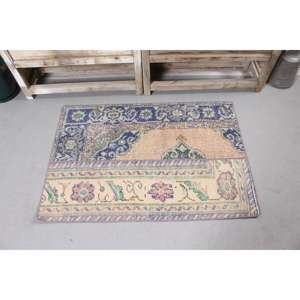 Alfombra, 2.3x3.6 pies, Alfombra Vintage, Alfombra Azul con Estampado Animal, Lana - Product Image 3