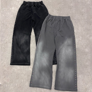 Ensembles pantalon de survêtement et sweat à capuche évasés avec strass zippés personnalisés hommes Streetwear survêtement délavé à l'acide survêtement - Product Image 4