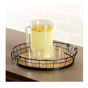 Meilleur prix de gros Nouvelle arrivée Fil de fer Plateau de service Plateau Forme ovale Mangue Bois Thé Café Snacks Plateau de service Noir - Product Image 5