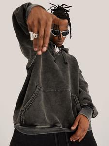 Sudadera con capucha negra con lavado ácido de gran tamaño para hombre, logotipo personalizado, Sudadera con capucha con lavado ácido suelto para hombre de gran tamaño - Product Image 5