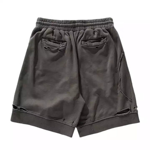 2025 pantalones cortos atléticos transpirables con lavado ácido Unisex personalizados 100% algodón de alta calidad Casual 5 pulgadas en costura sólida para hombres antiarrugas - Product Image 5