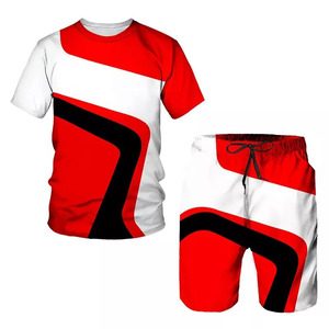 ชุดกีฬาสองชิ้นสำหรับผู้ชายชุดเสื้อยืดและกางเกงขาสั้นสีพื้นพิมพ์ลายกราฟิกสำหรับฤดูร้อนตามสั่ง - Product Image 6