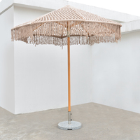 Bohême coton corde macramé Parasols poteau en bois glands faits à la main tissé auvent Sombrilla De Patio Crochet avec macramé frange