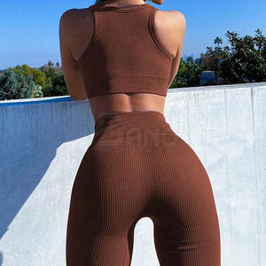 Venta caliente Mejor Precio Conjunto de yoga para mujeres Compresión de cintura alta Tight Push Up Yoga Set En stock - Product Image 5