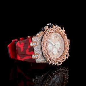 Montre de luxe personnalisée en moissanite cloutée diamant de haute qualité Style Hip Hop Antique Rubber Band disponible au meilleur prix - Product Image 4