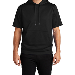 Hiver Hommes Fleece Short Sleeve Hooded Pullover Hoodie Solid Neck Cotton Blend Quick Dry Breathable Customized Logo Black - Product Image 6
