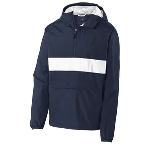 Chaqueta cortavientos impermeable de poliéster y nailon con bolsillo y media cremallera, Jersey deportivo informal empacable de fabricante con logotipo de diseño personalizado - Product Image 1