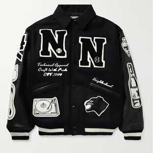 Veste Letterman Baseball College personnalisable pour homme OEM avec patchs en chenille brodés en laine et manches en cuir pour l'hiver - Product Image 4