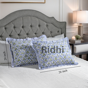 Ensemble de housses de coussin lombaire RIDHI Light Steel Blue 20x26 à volants, imprimé floral en coton fait main style western, amovible et lavable - Product Image 3