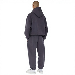 CustomizedOEM Custom Logo Printed Acid Wash Men's 420 GSM Heavyweight Polyester Fleece Eco-Friendly Breathable Hooded Tracksuit - Product Image 4